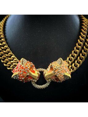 J Crew Necklace Leopard Panther Cat Double Head Bold Jenna Lyons 2012 Runway